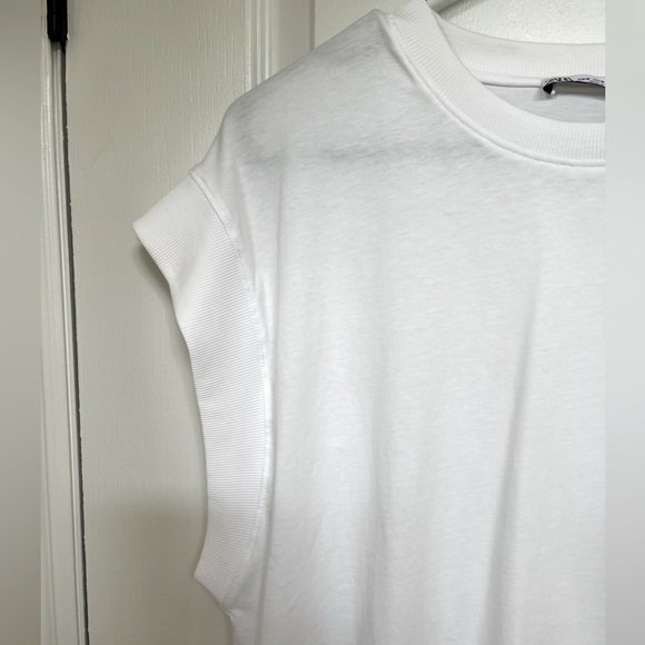 Zara shirt round ribbed neck-short/wide sleeves (ribbed as well) White-Cotton - Picture 8 of 8